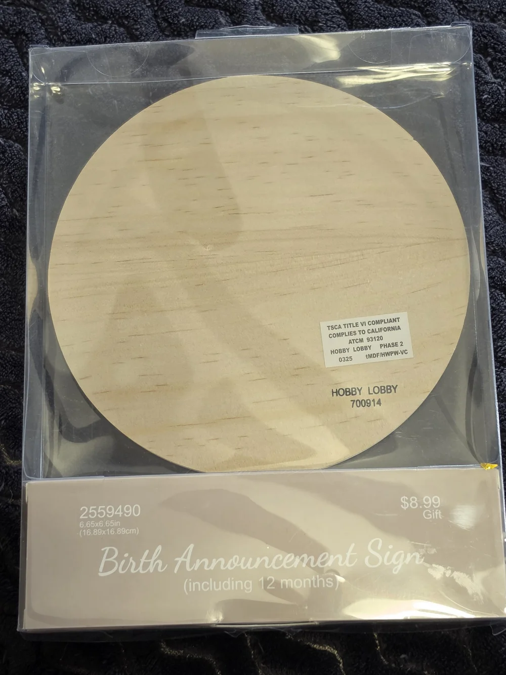Hobby Lobby Round Natural Wood & White Baby Announcement Disc